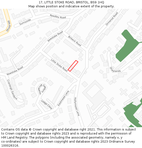 17, LITTLE STOKE ROAD, BRISTOL, BS9 1HQ: Location map and indicative extent of plot
