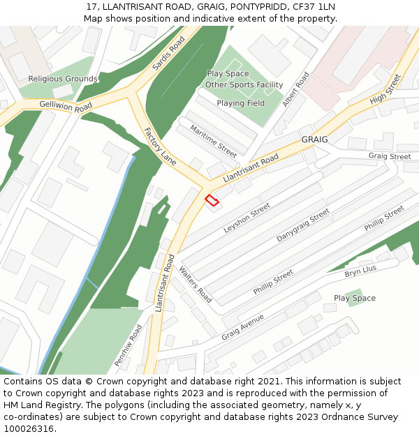 17, LLANTRISANT ROAD, GRAIG, PONTYPRIDD, CF37 1LN: Location map and indicative extent of plot