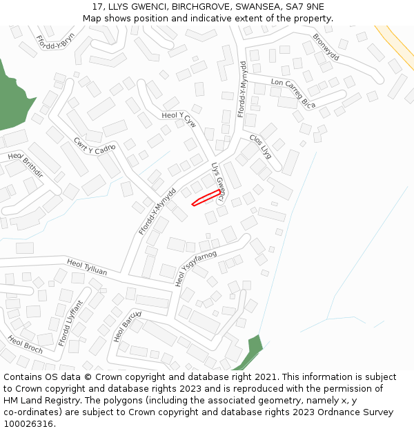 17, LLYS GWENCI, BIRCHGROVE, SWANSEA, SA7 9NE: Location map and indicative extent of plot