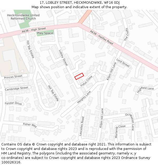 17, LOBLEY STREET, HECKMONDWIKE, WF16 0DJ: Location map and indicative extent of plot