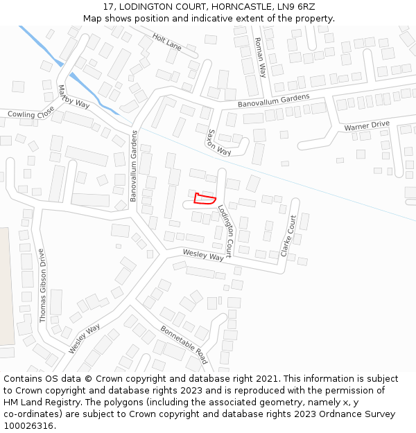17, LODINGTON COURT, HORNCASTLE, LN9 6RZ: Location map and indicative extent of plot