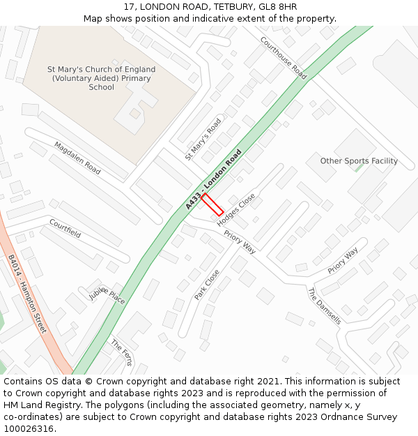 17, LONDON ROAD, TETBURY, GL8 8HR: Location map and indicative extent of plot