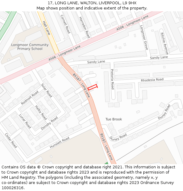 17, LONG LANE, WALTON, LIVERPOOL, L9 9HX: Location map and indicative extent of plot