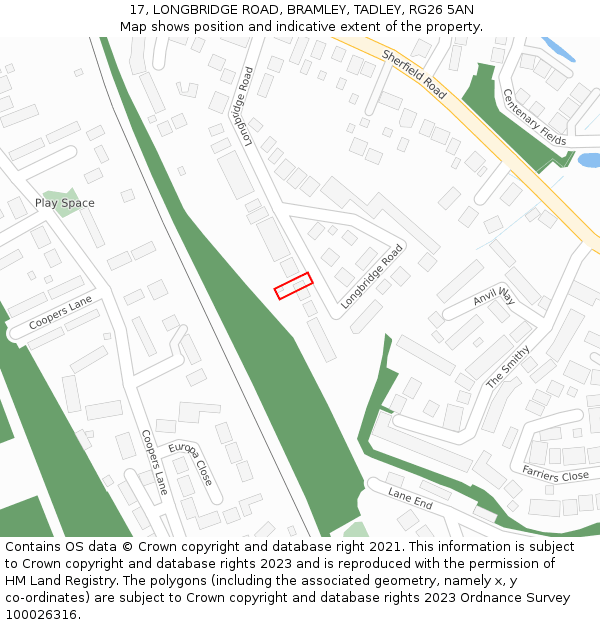 17, LONGBRIDGE ROAD, BRAMLEY, TADLEY, RG26 5AN: Location map and indicative extent of plot