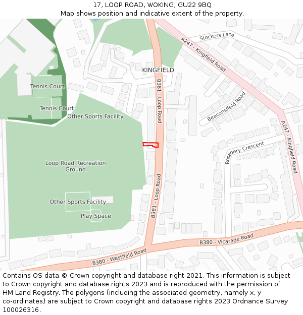 17, LOOP ROAD, WOKING, GU22 9BQ: Location map and indicative extent of plot