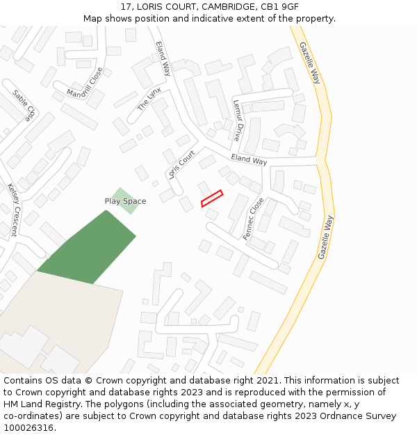 17, LORIS COURT, CAMBRIDGE, CB1 9GF: Location map and indicative extent of plot