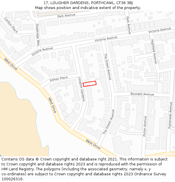17, LOUGHER GARDENS, PORTHCAWL, CF36 3BJ: Location map and indicative extent of plot