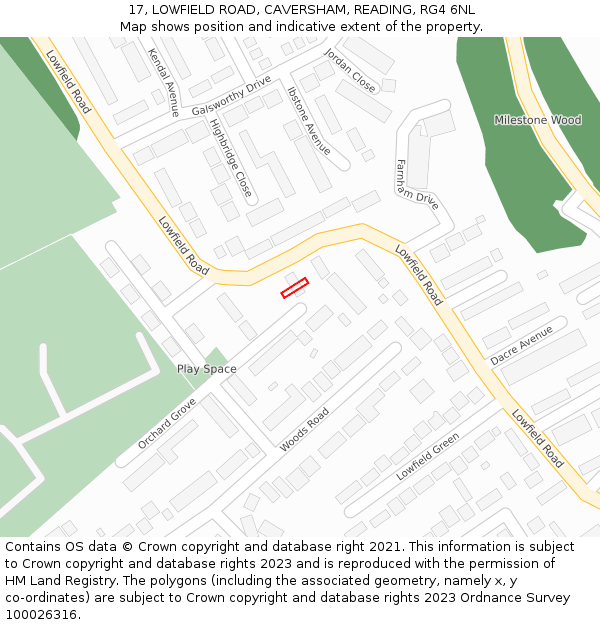 17, LOWFIELD ROAD, CAVERSHAM, READING, RG4 6NL: Location map and indicative extent of plot