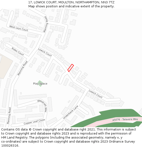 17, LOWICK COURT, MOULTON, NORTHAMPTON, NN3 7TZ: Location map and indicative extent of plot