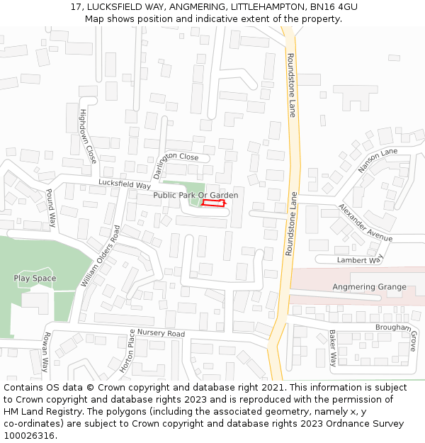 17, LUCKSFIELD WAY, ANGMERING, LITTLEHAMPTON, BN16 4GU: Location map and indicative extent of plot