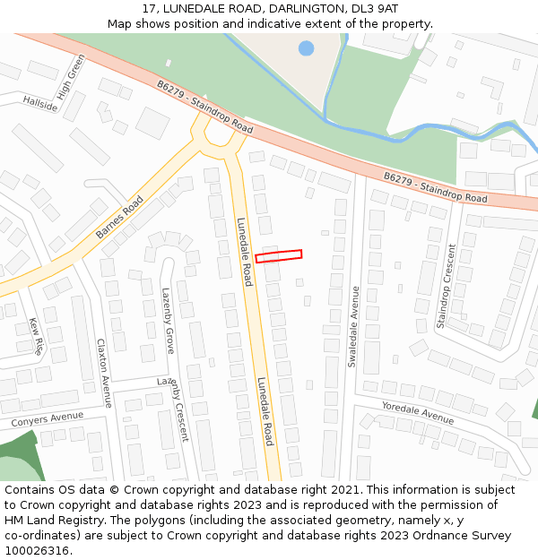 17, LUNEDALE ROAD, DARLINGTON, DL3 9AT: Location map and indicative extent of plot