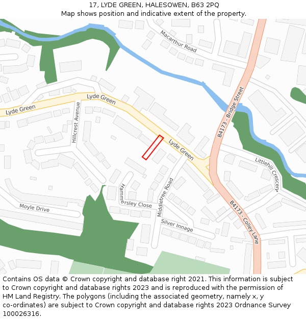 17, LYDE GREEN, HALESOWEN, B63 2PQ: Location map and indicative extent of plot
