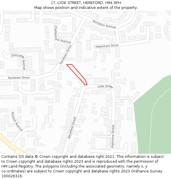 17, LYDE STREET, HEREFORD, HR4 9PH: Location map and indicative extent of plot