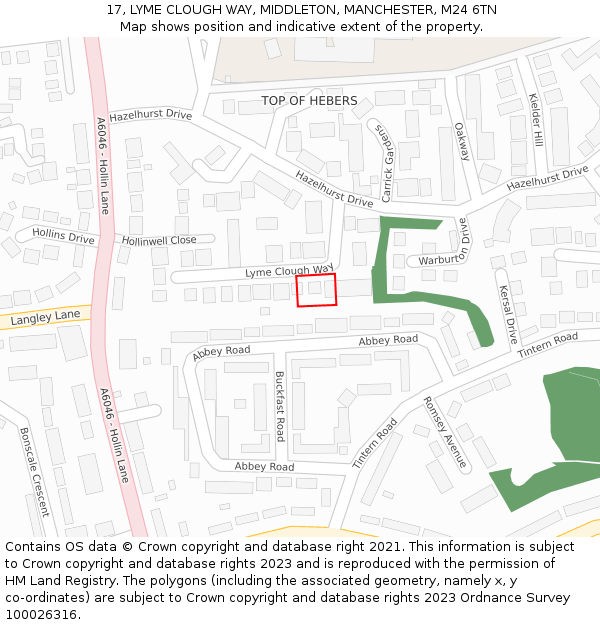 17, LYME CLOUGH WAY, MIDDLETON, MANCHESTER, M24 6TN: Location map and indicative extent of plot