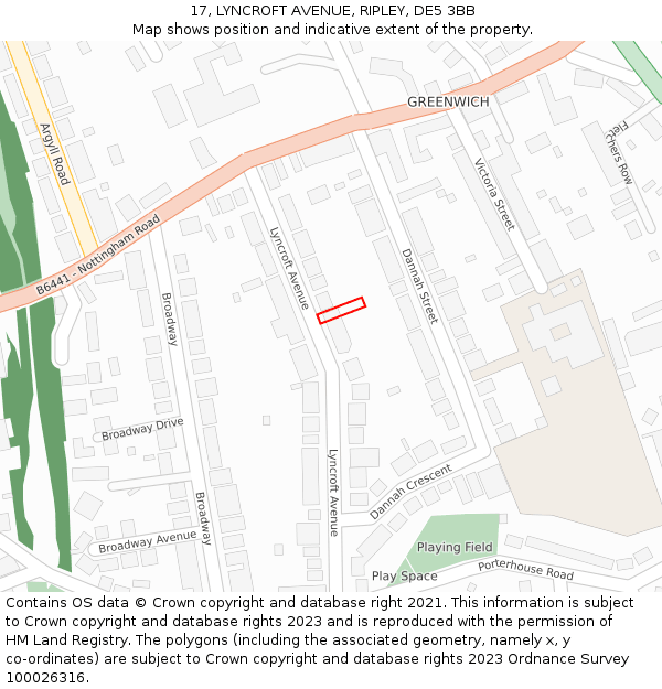 17, LYNCROFT AVENUE, RIPLEY, DE5 3BB: Location map and indicative extent of plot