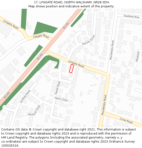 17, LYNGATE ROAD, NORTH WALSHAM, NR28 0DH: Location map and indicative extent of plot