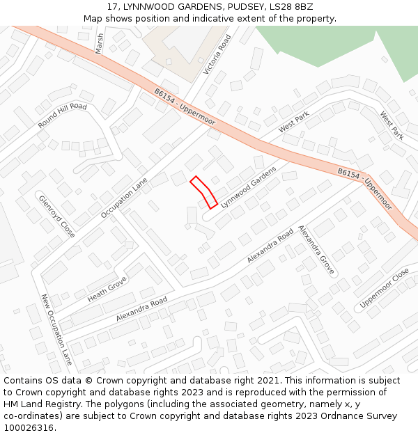17, LYNNWOOD GARDENS, PUDSEY, LS28 8BZ: Location map and indicative extent of plot