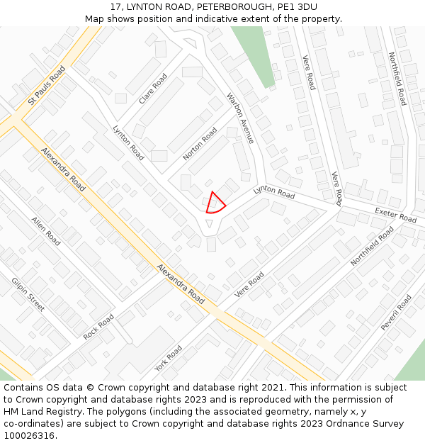 17, LYNTON ROAD, PETERBOROUGH, PE1 3DU: Location map and indicative extent of plot