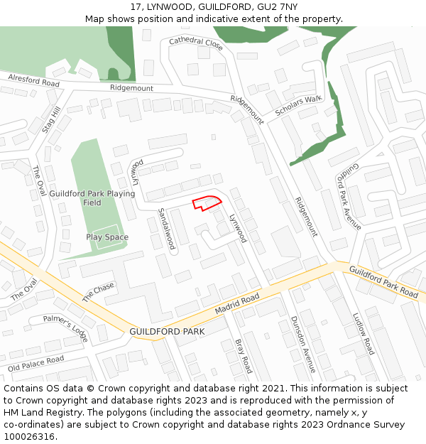 17, LYNWOOD, GUILDFORD, GU2 7NY: Location map and indicative extent of plot