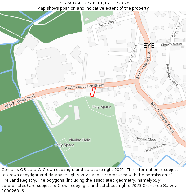 17, MAGDALEN STREET, EYE, IP23 7AJ: Location map and indicative extent of plot