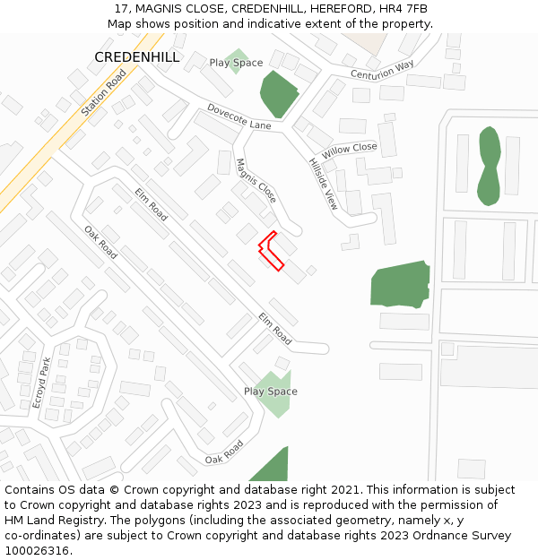 17, MAGNIS CLOSE, CREDENHILL, HEREFORD, HR4 7FB: Location map and indicative extent of plot