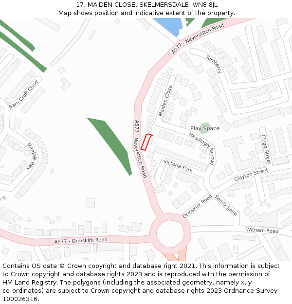 17, MAIDEN CLOSE, SKELMERSDALE, WN8 8JL: Location map and indicative extent of plot