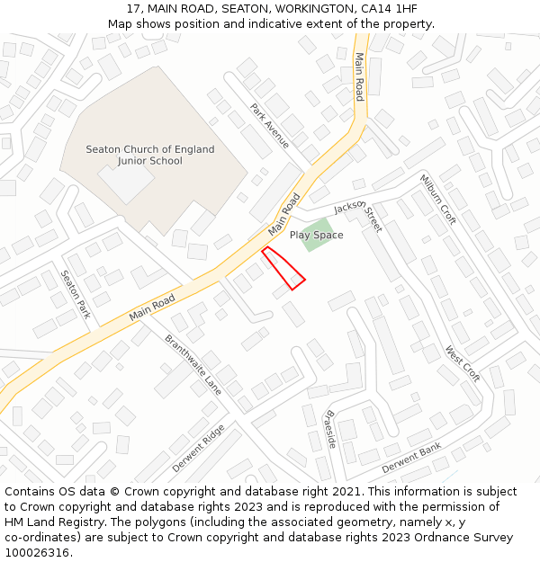 17, MAIN ROAD, SEATON, WORKINGTON, CA14 1HF: Location map and indicative extent of plot