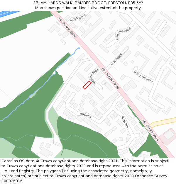 17, MALLARDS WALK, BAMBER BRIDGE, PRESTON, PR5 6AY: Location map and indicative extent of plot