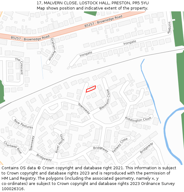 17, MALVERN CLOSE, LOSTOCK HALL, PRESTON, PR5 5YU: Location map and indicative extent of plot