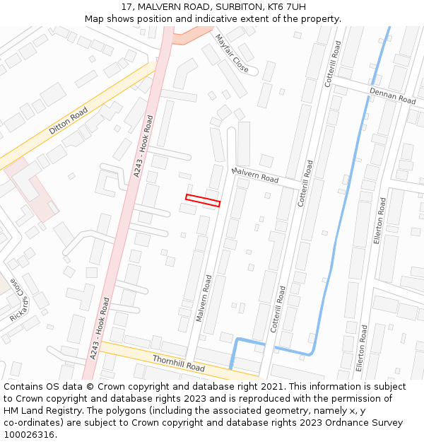 17, MALVERN ROAD, SURBITON, KT6 7UH: Location map and indicative extent of plot