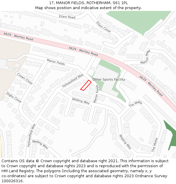 17, MANOR FIELDS, ROTHERHAM, S61 1PL: Location map and indicative extent of plot
