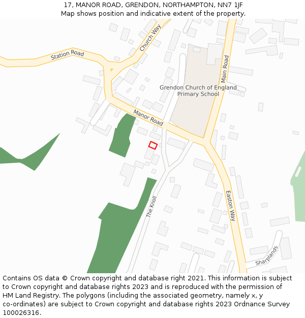 17, MANOR ROAD, GRENDON, NORTHAMPTON, NN7 1JF: Location map and indicative extent of plot