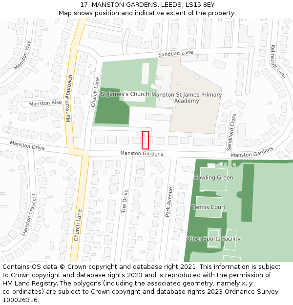 17, MANSTON GARDENS, LEEDS, LS15 8EY: Location map and indicative extent of plot