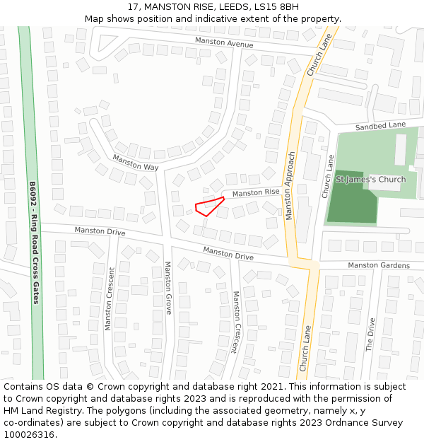 17, MANSTON RISE, LEEDS, LS15 8BH: Location map and indicative extent of plot