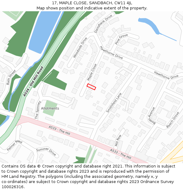 17, MAPLE CLOSE, SANDBACH, CW11 4JL: Location map and indicative extent of plot