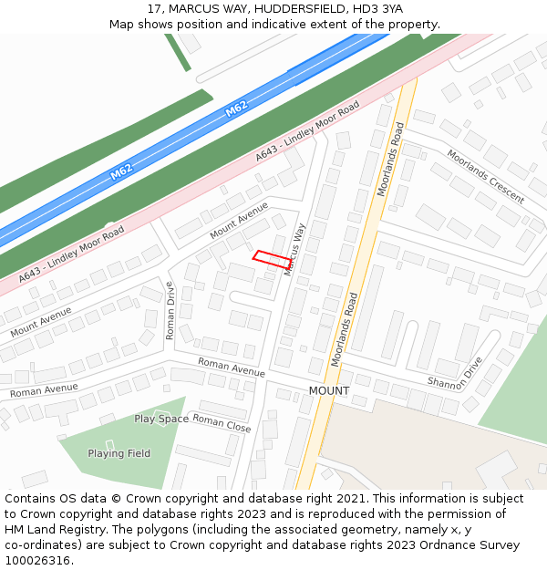 17, MARCUS WAY, HUDDERSFIELD, HD3 3YA: Location map and indicative extent of plot