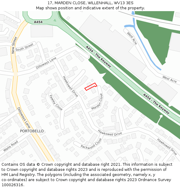 17, MARDEN CLOSE, WILLENHALL, WV13 3ES: Location map and indicative extent of plot