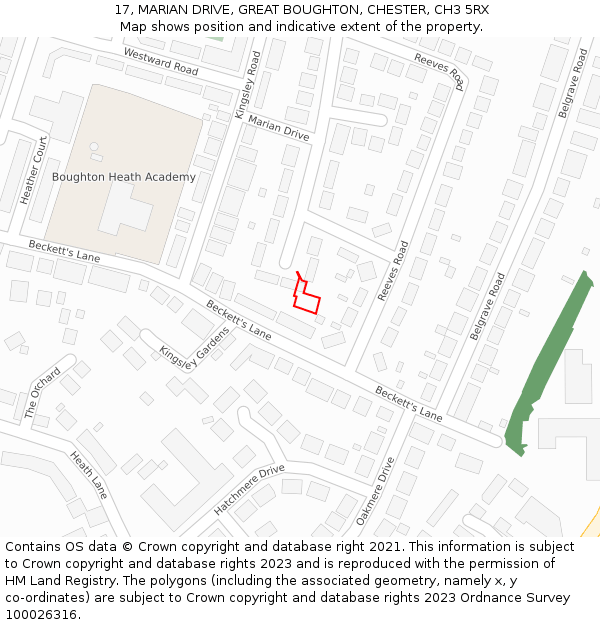 17, MARIAN DRIVE, GREAT BOUGHTON, CHESTER, CH3 5RX: Location map and indicative extent of plot