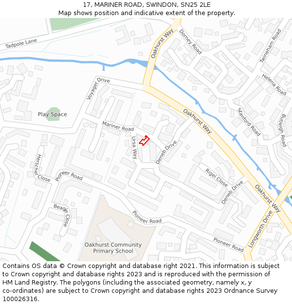 17, MARINER ROAD, SWINDON, SN25 2LE: Location map and indicative extent of plot