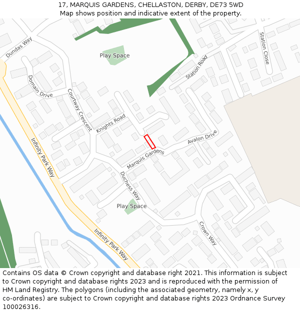 17, MARQUIS GARDENS, CHELLASTON, DERBY, DE73 5WD: Location map and indicative extent of plot