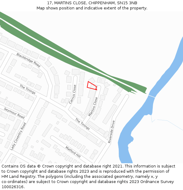 17, MARTINS CLOSE, CHIPPENHAM, SN15 3NB: Location map and indicative extent of plot