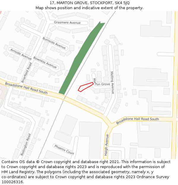 17, MARTON GROVE, STOCKPORT, SK4 5JQ: Location map and indicative extent of plot