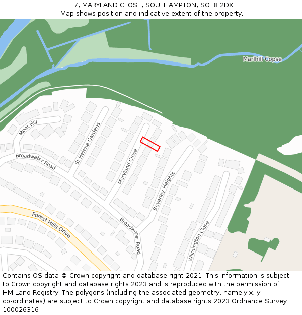 17, MARYLAND CLOSE, SOUTHAMPTON, SO18 2DX: Location map and indicative extent of plot