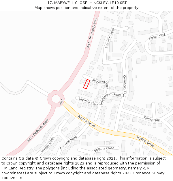 17, MARYWELL CLOSE, HINCKLEY, LE10 0RT: Location map and indicative extent of plot