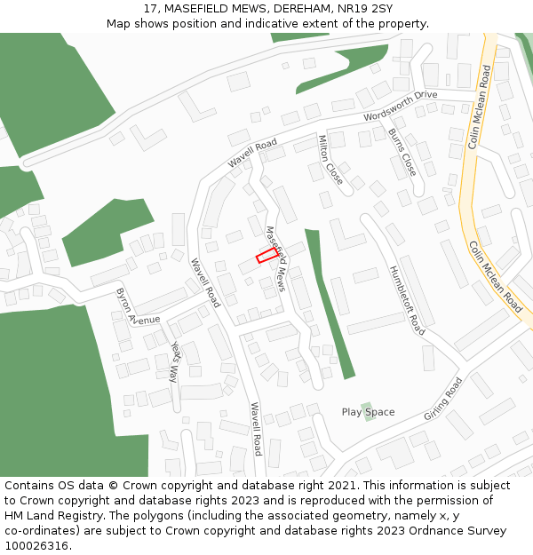 17, MASEFIELD MEWS, DEREHAM, NR19 2SY: Location map and indicative extent of plot