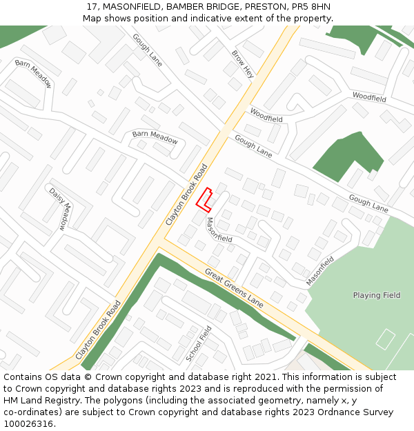 17, MASONFIELD, BAMBER BRIDGE, PRESTON, PR5 8HN: Location map and indicative extent of plot