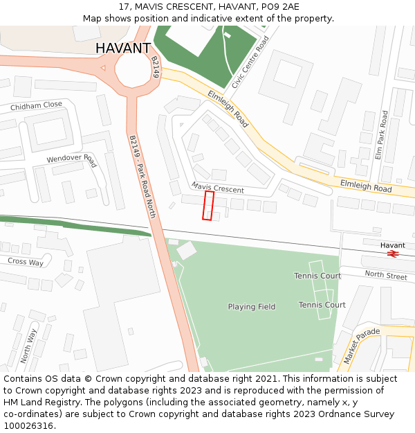 17, MAVIS CRESCENT, HAVANT, PO9 2AE: Location map and indicative extent of plot