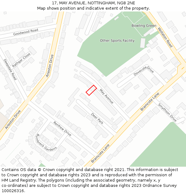 17, MAY AVENUE, NOTTINGHAM, NG8 2NE: Location map and indicative extent of plot