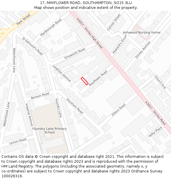 17, MAYFLOWER ROAD, SOUTHAMPTON, SO15 3LU: Location map and indicative extent of plot