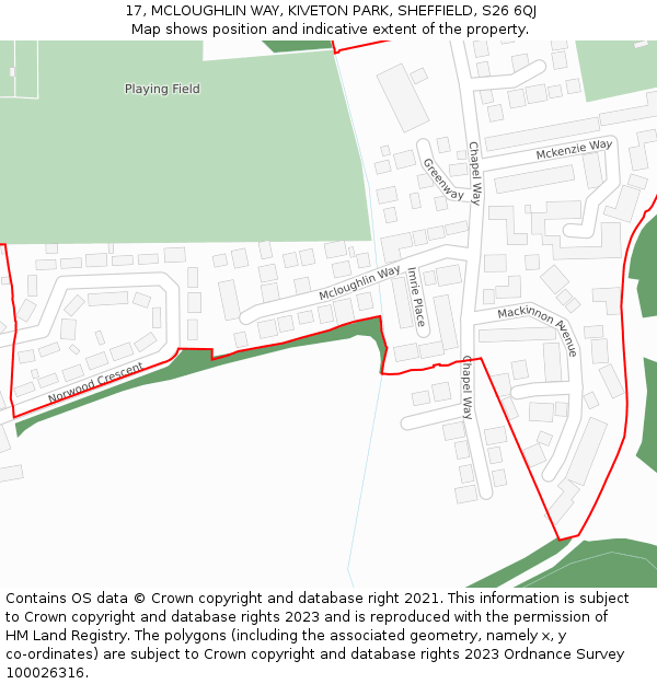 17, MCLOUGHLIN WAY, KIVETON PARK, SHEFFIELD, S26 6QJ: Location map and indicative extent of plot